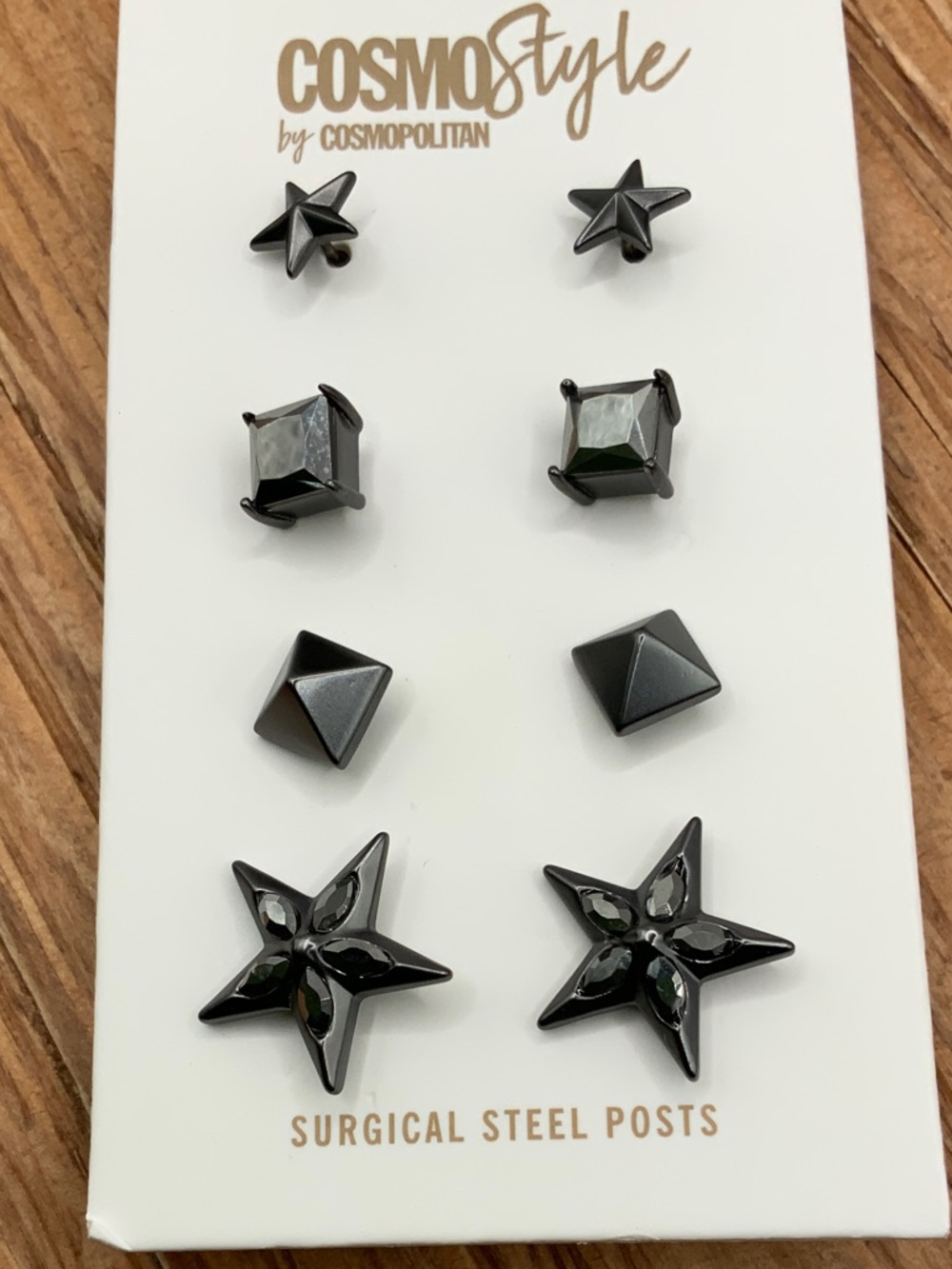 Cosmo Style by Cosmopolitan 4 Piece Black Star Stud Earring Set